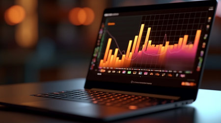 Laptop with analytical data. Created by Generative AI Technology.の素材
