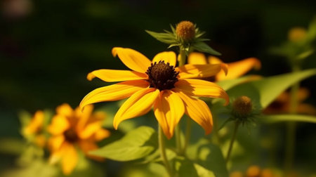 Black-Eyed Susan Vine Flower Beautifully Bloomed. Created by Generative AI Technology.の素材