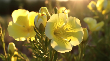 Common Evening Primrose Flower Beautifully Bloomed. Created by Generative AI Technology.の素材