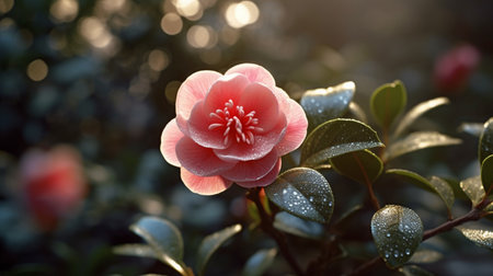 Camellia Flower Beautifully Bloomed. Created by Generative AI Technology.の素材