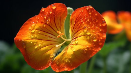 Flame Nasturtium Flower Beautifully Bloomed. Created by Generative AI Technology.の素材