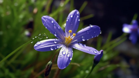 Blue-Eyed Grass Flower Beautifully Bloomed. Created by Generative AI Technology.の素材