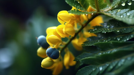 Creeping Mahonia Flower Beautifully Bloomed. Created by Generative AI Technology.の素材