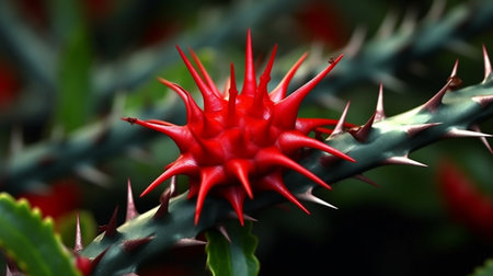 Crown of Thorns Flower Beautifully Bloomed. Created by Generative AI Technology.の素材