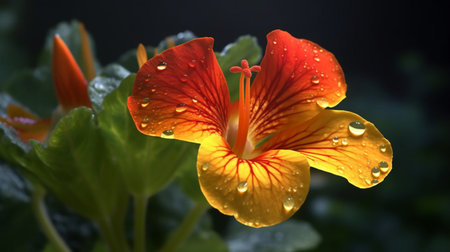 Flame Nasturtium Flower Beautifully Bloomed. Created by Generative AI Technology.の素材