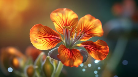 Flame Nasturtium Flower Beautifully Bloomed. Created by Generative AI Technology.の素材
