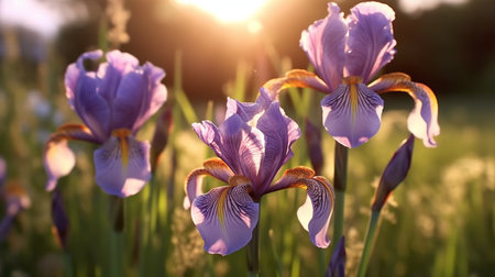 Bearded Irises flower beautifully bloomed with natural background. Created by Generative AI.の素材