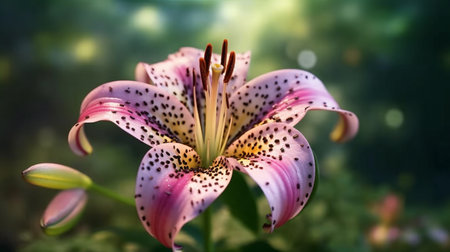 Belladonna Lily flower beautifully bloomed with natural background. Created by Generative AI.の素材