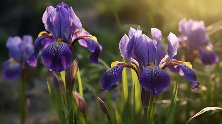 Bearded Irises flower beautifully bloomed with natural background. Created by Generative AI.の素材