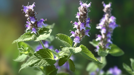 Catmint flower beautifully bloomed with natural background. Created by Generative AI.の素材