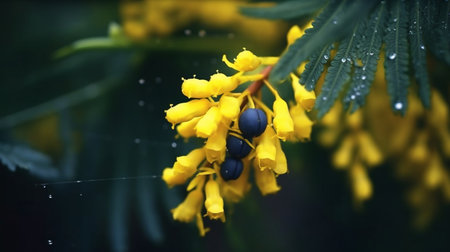 Creeping Mahonia flower beautifully bloomed with natural background. Created by Generative AI.の素材