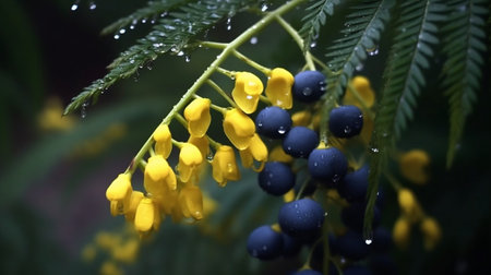 Creeping Mahonia flower beautifully bloomed with natural background. Created by Generative AI.の素材