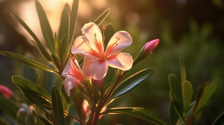 Oleander Flower Beautifully Bloomed. Created by Generative AI Technology.の素材