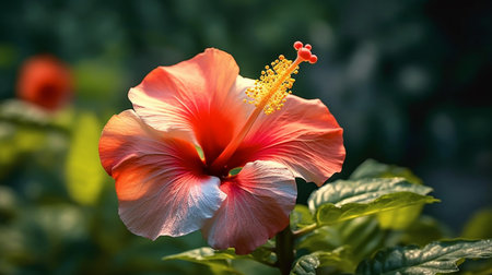 Hibiscus flower beautifully bloomed with natural background. Created by Generative AI.の素材