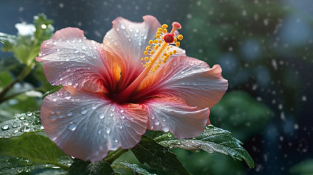 Hibiscus flower beautifully bloomed with natural background. Created by Generative AI.の素材