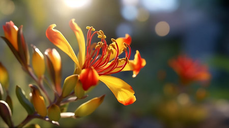 Kangaroo Paw flower beautifully bloomed with natural background. Created by Generative AI.の素材