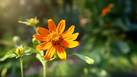 Mexican Sunflower flower beautifully bloomed with natural background. Created by Generative AI.の素材