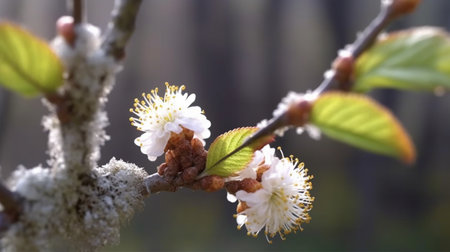 Mountain Witch Alder flower beautifully bloomed with natural background. Created by Generative AI.の素材