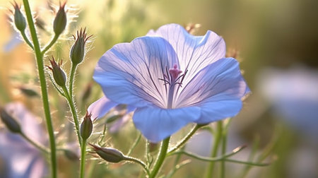 Perennial Flax Flower Beautifully Bloomed. Created by Generative AI Technology.の素材