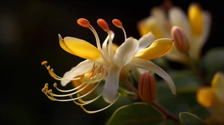 Sweetest Honeysuckle Flower Beautifully Bloomed. Created by Generative AI Technology.の素材