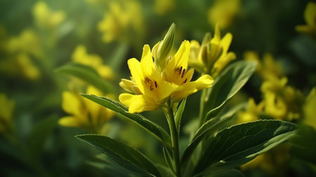 Yellow Loosestrife Flower Beautifully Bloomed. Created by Generative AI Technology.の素材