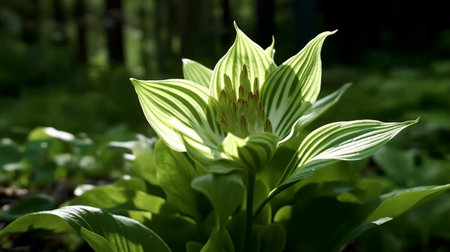 Plantain Lily flower beautifully bloomed with natural background. Created by Generative AI.の素材