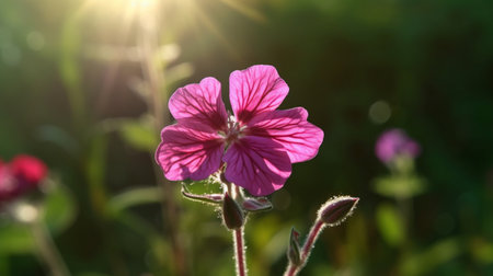 Red Campion flower beautifully bloomed with natural background. Created by Generative AI.の素材