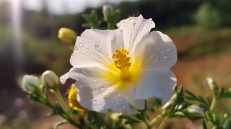 Rock Rose flower beautifully bloomed with natural background. Created by Generative AI.の素材