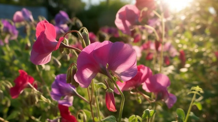 Sweet Pea flower beautifully bloomed with natural background. Created by Generative AI.の素材