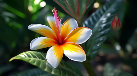 Toothed Aloha flower beautifully bloomed with natural background. Created by Generative AI.の素材