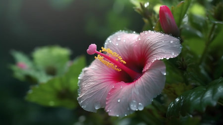 Toothed Aloha flower beautifully bloomed with natural background. Created by Generative AI.の素材