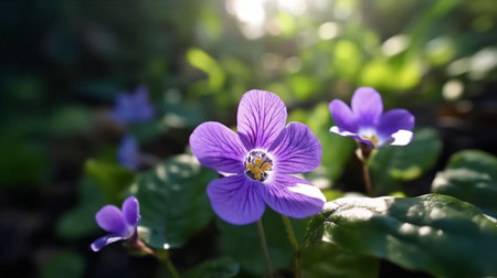 Violet Slipper flower beautifully bloomed with natural background. Created by Generative AI.の素材
