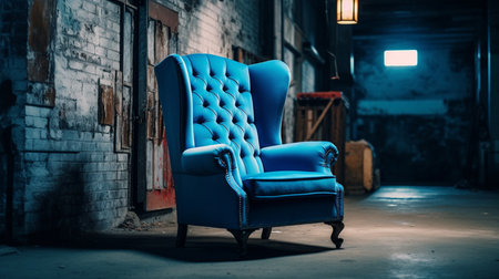 A blue chair is shown in a photo. Created by Generative AI Toolsの素材