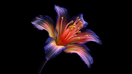 A colorful flower is displayed on a black background. Created by Generative AI Toolsの素材