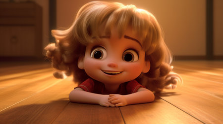 A doll with a big smile is laying on the floor. Created by Generative AI Toolsの素材