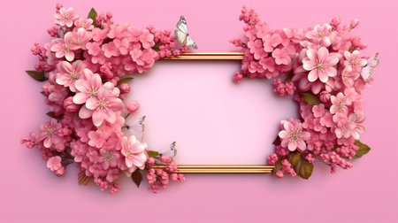 A frame with pink flowers on it. Created by Generative AI Toolsの素材