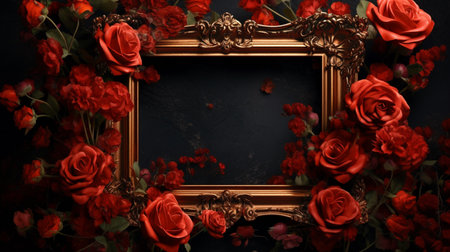A frame with roses on it. Created by Generative AI Toolsの素材
