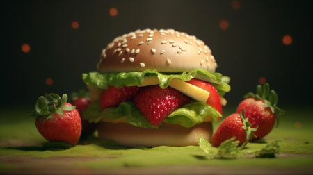 A hamburger with a strawberry on top. Created by Generative AI Toolsの素材