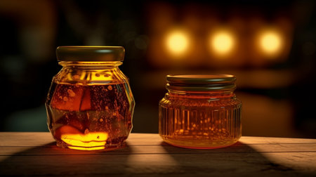 A jar of honey next to a jar of honey. Created by Generative AI Toolsの素材