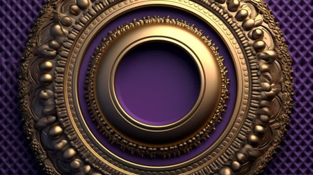 A gold and purple frame with a round design and a circle with a pattern on it. Created by Generative AI Toolsの素材