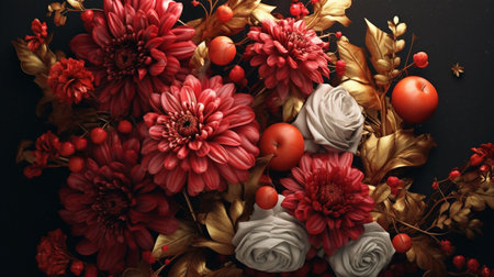 A frame with gold and red flowers. Created by Generative AI Toolsの素材