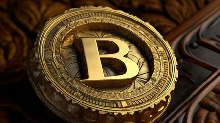 A gold coin with the letter B on it. Created by Generative AI Toolsの素材