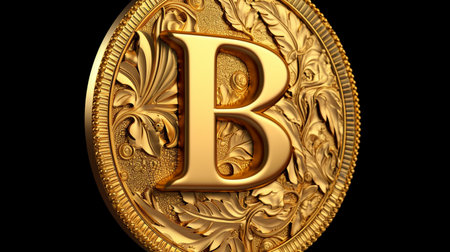 A gold coin with the letter B on it. Created by Generative AI Toolsの素材