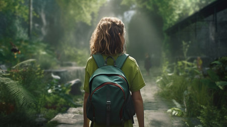 A girl with a green backpack. Created by Generative AI Toolsの素材