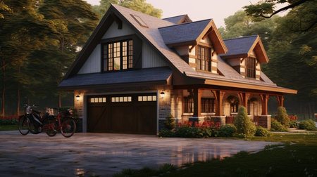 A house with a car garage. Created by Generative AI Toolsの素材