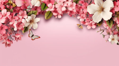 A frame with pink flowers on it. Created by Generative AI Toolsの素材