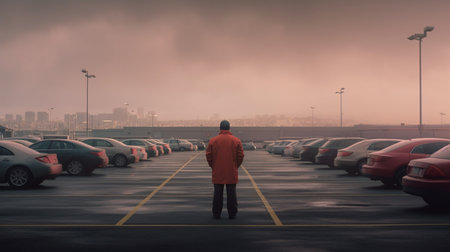 A man in a city parking lot. Created by Generative AI Toolsの素材