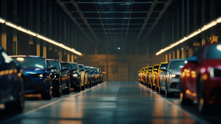 A line of cars on a production line. Created by Generative AI Toolsの素材