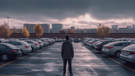 A man in a city parking lot. Created by Generative AI Toolsの素材