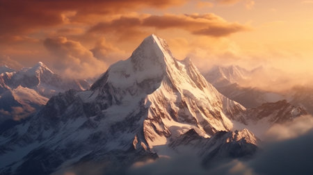 A mountain range is covered in snow and the sun is shining. Created by Generative AI Toolsの素材